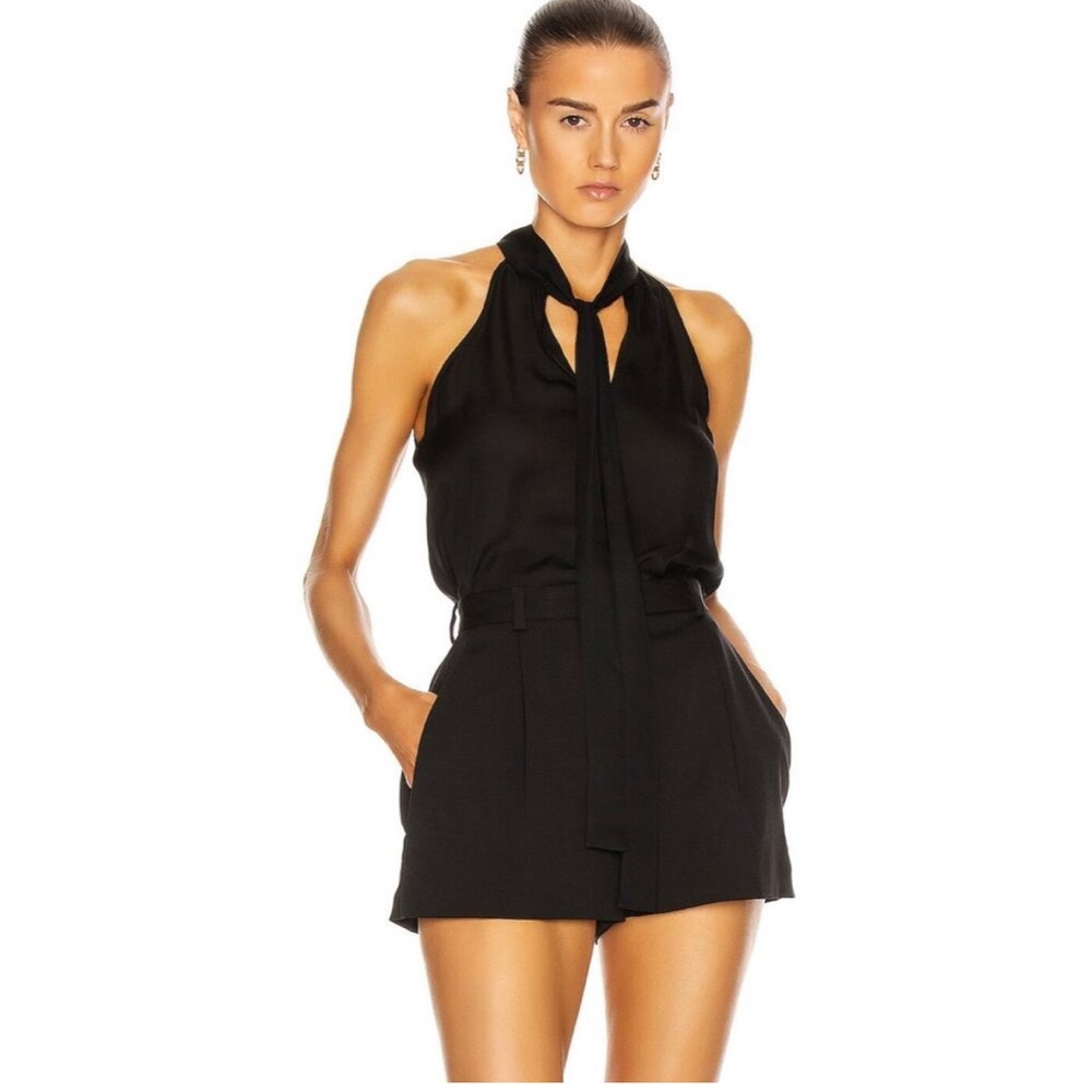Nili Lotan Halter Tie Neck Blouse Sz xs Black Silk Top Sleeveless Bow